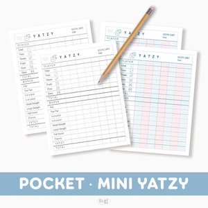 Bolso Mini Yatzy Scorecard | PDF para impressão da planilha de pontuação de Yahtzee / Yardzee | Jogo de dados | Carta dos EUA · A4