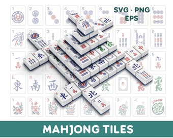 Juego de fichas de Mahjong American / SVG EPS PNG / Imágenes prediseñadas imprimibles completas de fichas de Mahjong y guía visual