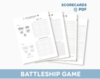 Juego de acorazado clásico PDF imprimible / Juego de mano y bolígrafo · 4 plantillas / Carta EE. UU. · A4