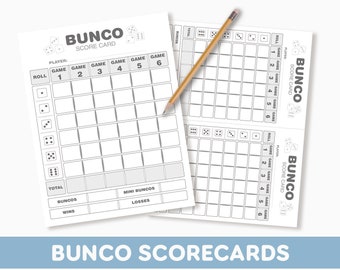 Tarjeta de puntuación Bunco / Hoja de puntuación Bunco PDF imprimible / Juego de dados / Tamaño de letra de EE. UU. 8,5"x11" y tamaño de media letra 5,5"x8,5"