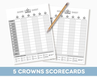 Tarjeta de puntuación de 5 coronas / Hoja de puntuación de coronas PDF imprimible / Juego de cartas / A4, tamaño carta de EE. UU. 8,5” x 11” y tamaño media carta 5,5” x 8,5”