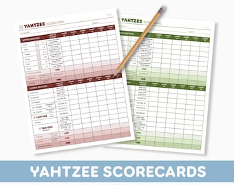 Tarjeta de puntuación de Yahtzee / Hoja de puntuación de Yahtzee/Yardzee en formato PDF imprimible / Bloc de notas para juegos de dados / Tamaño carta de EE. UU. 8,5” x 11” / 2 variaciones de color