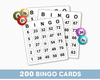 200 Tarjetas de Bingo / Descarga Digital PDF Imprimible / Juego de Bingo Fun Party / Tamaño Carta EE.UU. 8.5"x11"