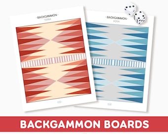 Tableros y fichas de backgammon de colores / Backgammon imprimible en PDF / Juego de dados / Tamaño carta de EE. UU. 8,5” x 11”
