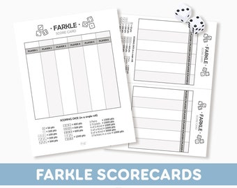 Tarjetas de puntuación Farkle and Rules / Hoja de puntuación Farkle PDF imprimible / Juego de dados / Tamaño de letra de EE. UU. 8.5"x11" y tamaño de media letra 5.5"x8.5"