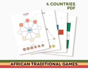 Colección de Juegos de Estrategia Tradicionales Africanos / 4 Juegos PDF Imprimibles + Reglas / Carta EE.UU. · A4