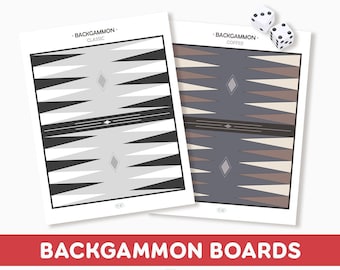 Tableros y fichas de backgammon clásicos y en color / Backgammon imprimible en PDF / Juego de dados / Tamaño carta de EE. UU. 8,5” x 11”