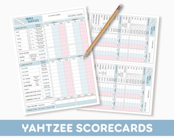 Tarjeta de puntuación triple de Yahtzee / Hoja de puntuación de Yahtzee/Yardzee PDF imprimible / Juego de dados / Tamaño de letra de EE. UU. 8.5"x11" y tamaño de media letra 5.5"x8.5"