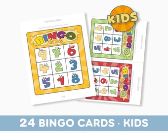 24 cartones de bingo para niños/ Descarga digital PDF imprimible / Juego de bingo divertido para fiestas / Tamaño de carta de EE. UU. 8.5"x11"
