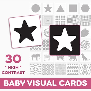 Schede sensoriali VISUAL Baby, stimolazione infantile ad alto contrasto per neonati da 0 a 3 mesi / PDF stampabile / A4 · Formato lettera USA