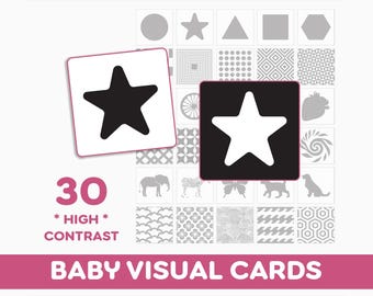 Tarjetas didácticas sensoriales VISUAL para bebés, estimulación infantil de alto contraste para bebés de 0 a 3 meses / PDF imprimible / A4 · Tamaño carta de EE. UU.