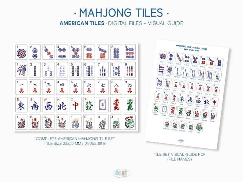 Mahjong American Tile Set SVG EPS PNG Complete Printable Clipart Il 794xN.5901998612 Rx22