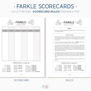 Farkle and Rules Scorecards | Farkle Scoresheet Printable PDF | Dice ...