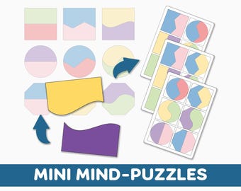 Minijuego de rompecabezas PDF imprimible / Fichas con formas geométricas para combinar / Tamaño A4 · Carta de EE. UU.