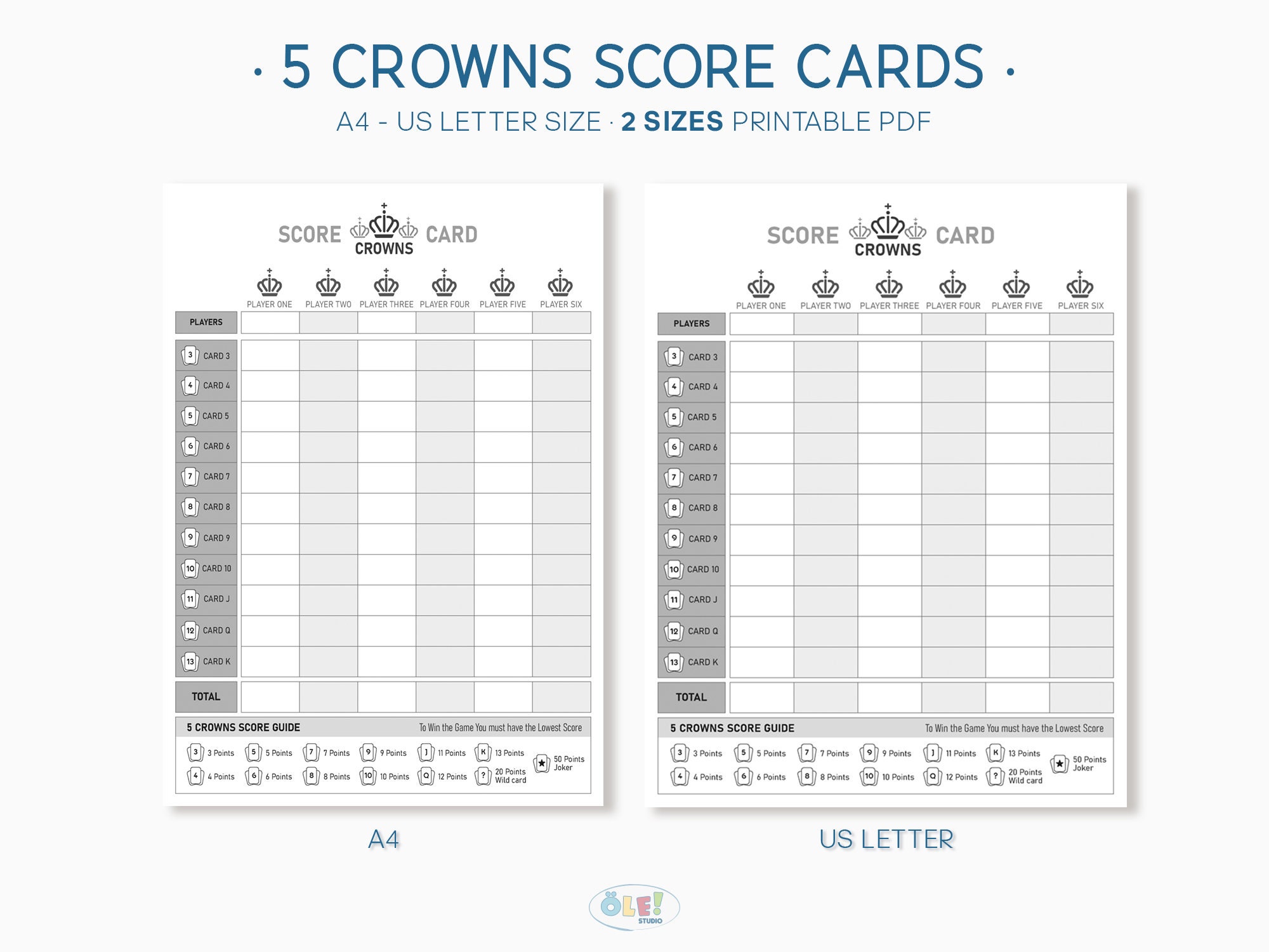 5 Crowns Score Sheet Book: 100 Personal Score Sheets for Scorekeeping, Five  Crowns Card Game Score Cards a book by Nisclaroo