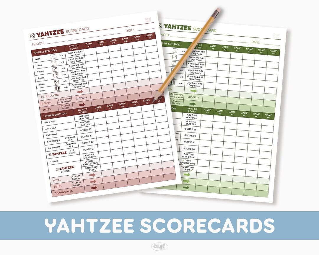 Yahtzee Scorecard | Yahtzee/yardzee Scoresheet Printable PDF | Dice ...