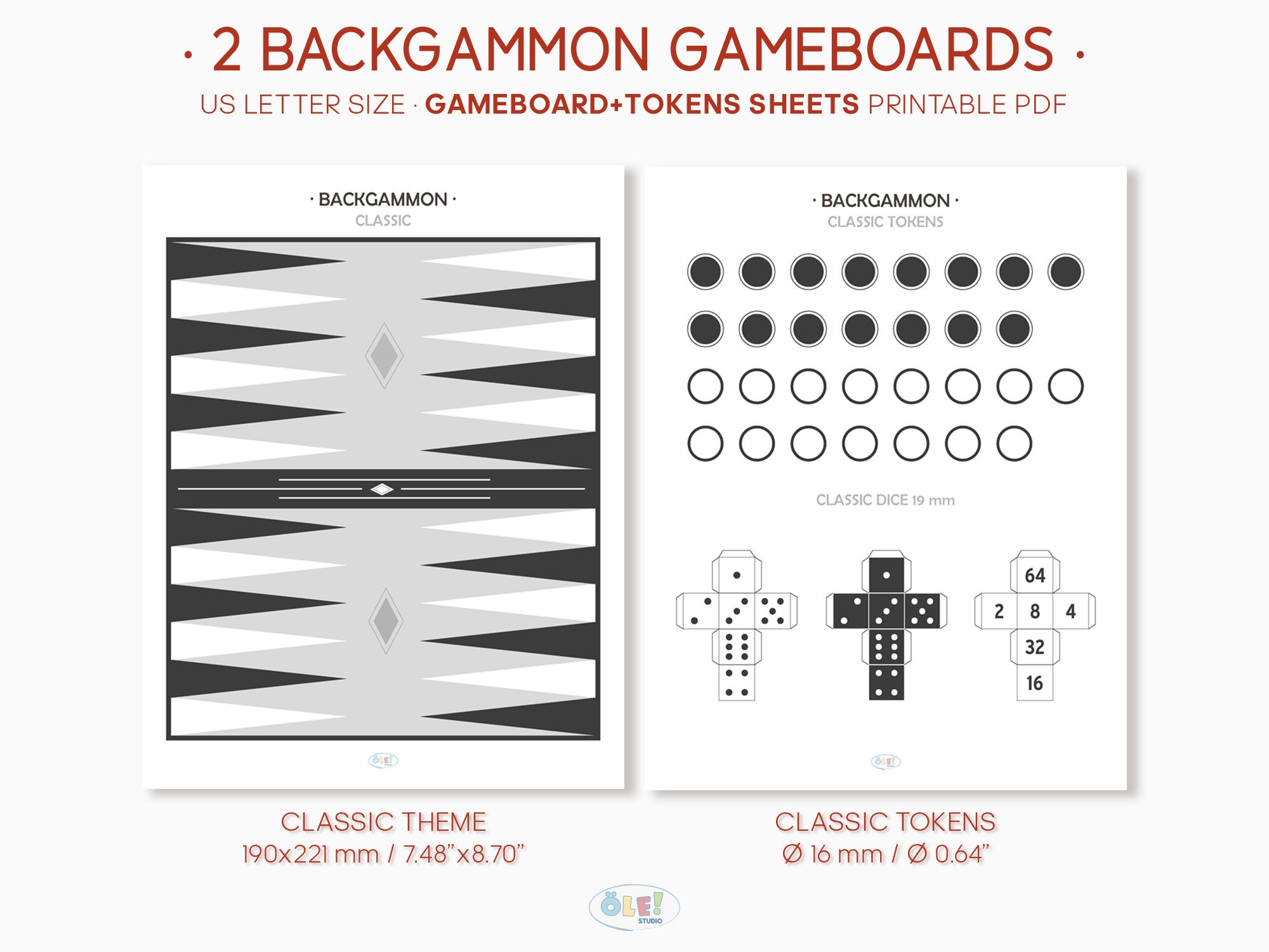 Classic and Color Backgammon Gameboards & Tokens| Backgammon Printable ...