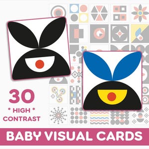 Cartes flash sensorielles couleur VISUAL Baby, Stimulation du nourrisson à contraste élevé pour les bébés de 3 à 6 mois | PDF imprimable | A4 · Format Lettre US