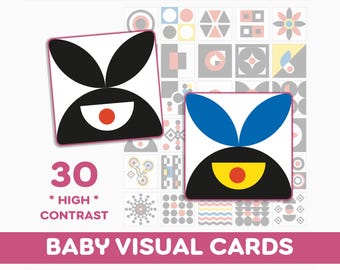 Tarjetas didácticas sensoriales de colores VISUAL para bebés, estimulación infantil de alto contraste para bebés de 3 a 6 meses / PDF imprimible / A4 · Tamaño carta de EE. UU.