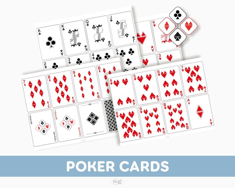 56 Poker Playing Cards Printable PDF PNG Card Game A4 & US Letter Size