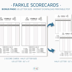 Farkle and Rules Scorecards | Farkle Scoresheet Printable PDF | Dice ...