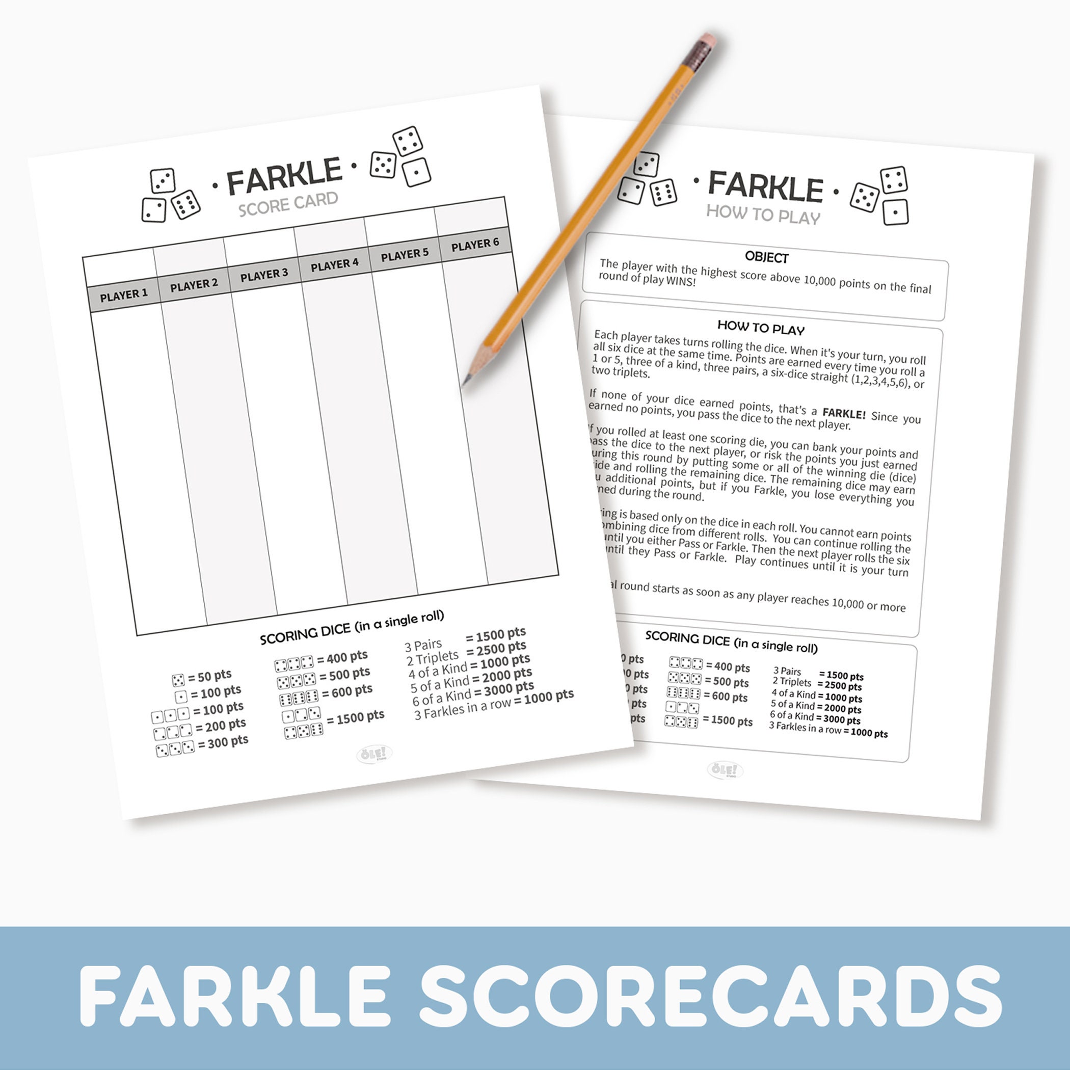 Farkle and Rules Scorecards Farkle Scoresheet Printable PDF Dice Game ...