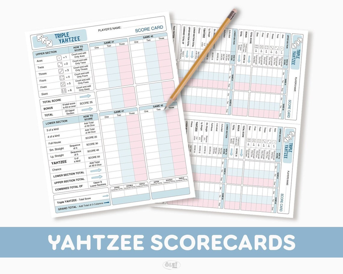 Triple Yahtzee Scorecard | Yahtzee/yardzee Scoresheet Printable PDF | Dice Game | US Letter Size ...