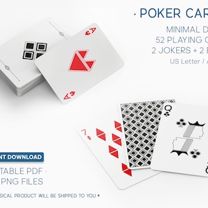 56 Poker Playing Cards | Printable PDF PNG| Card Game | A4 & US Letter Size - Etsy