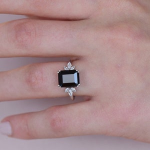 14K Gold  Black Onyx Ring, Emerald Cut Engagement Ring, Black Onyx Square Ring, Black Promise Ring, Gift For Her, Mothers Day Gift