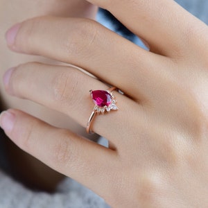 14K Rose Gold Pear Shaped Ruby Engagement Ring, Art Deco Ruby Ring, Statement Gold Ring, Anniversary Ring, Gift For Her, Mothers Day Gift