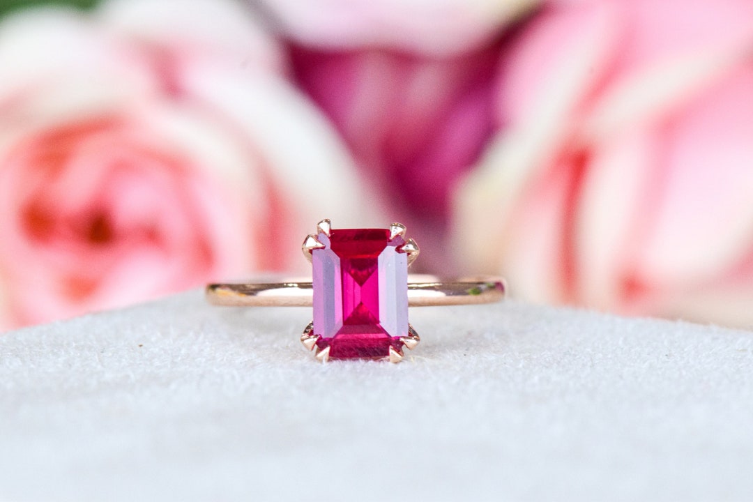 Ruby Ring Emerald Cut Ruby Promise Ring July Birthstone - Etsy