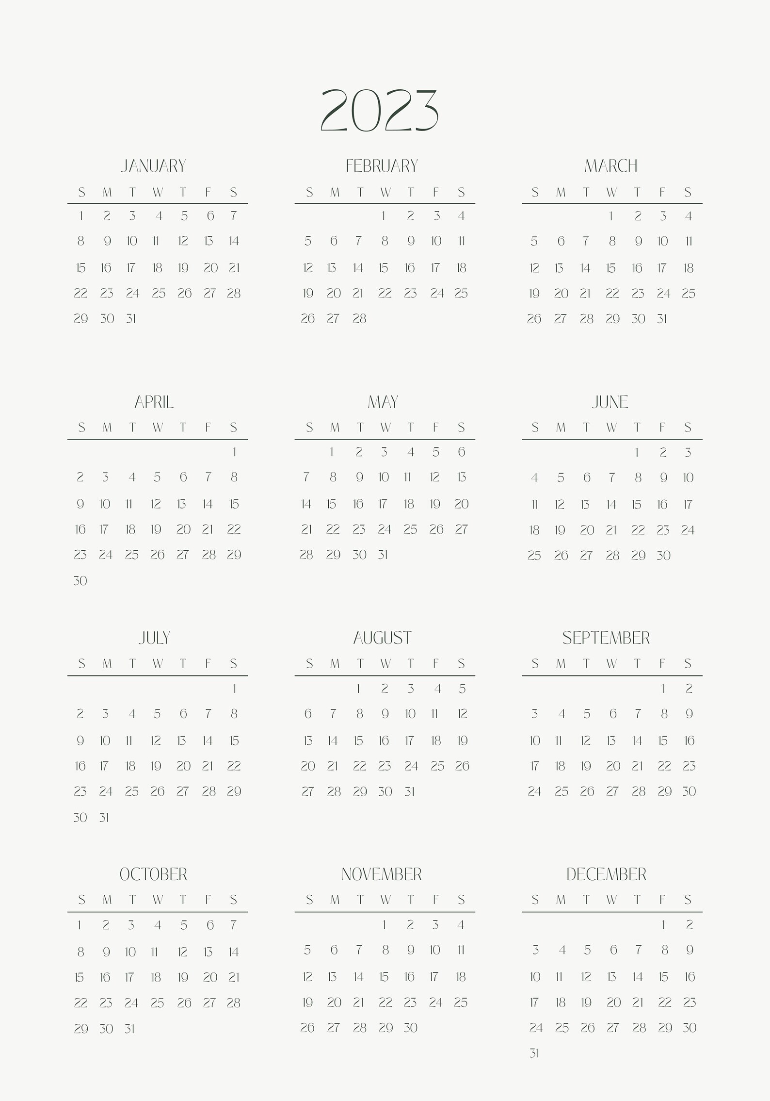 Printable Wall Calendar 2023 / Digital Calendar PDF Size 24cmx35cm