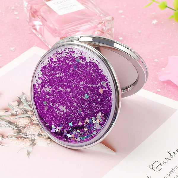 Portable Round makeup mirror Travel MirrorReflect Your Inner Sparkle Glittering Makeup Mirror Illuminating Glowing Shimmering Mirror