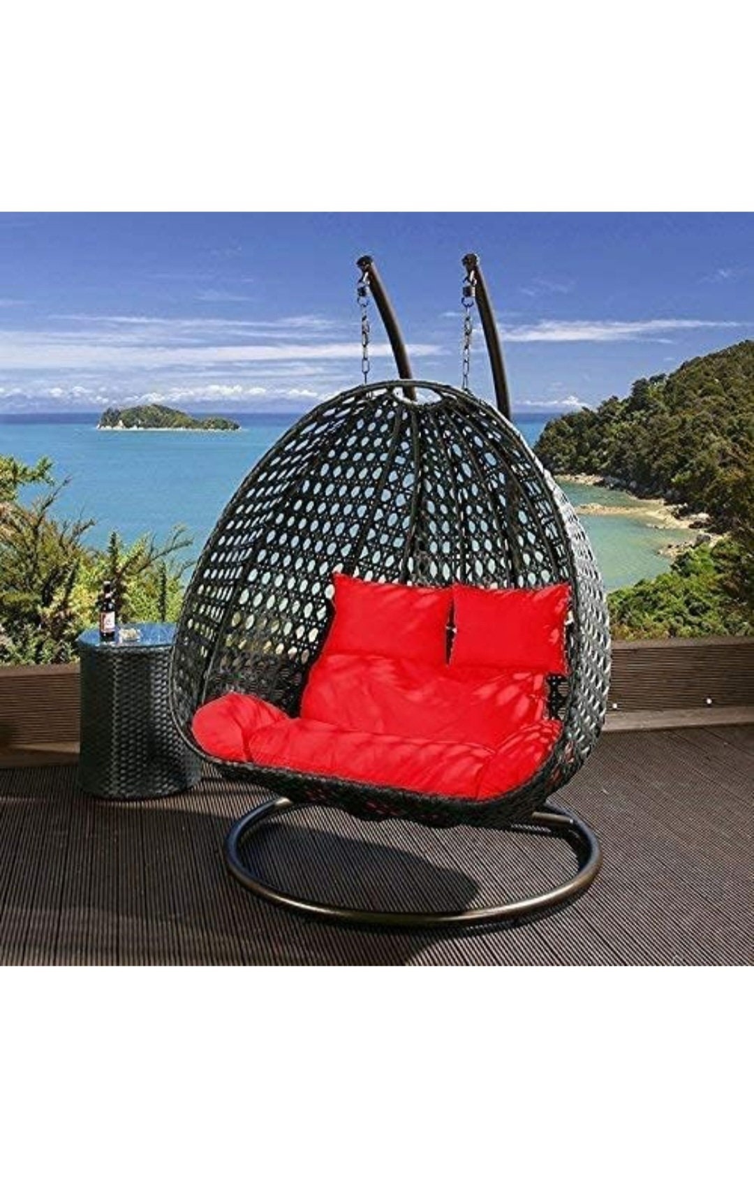 Outdoor Furniture Double Seater Swing, Beautiful Swing With Stand black Swing With Red Cushion