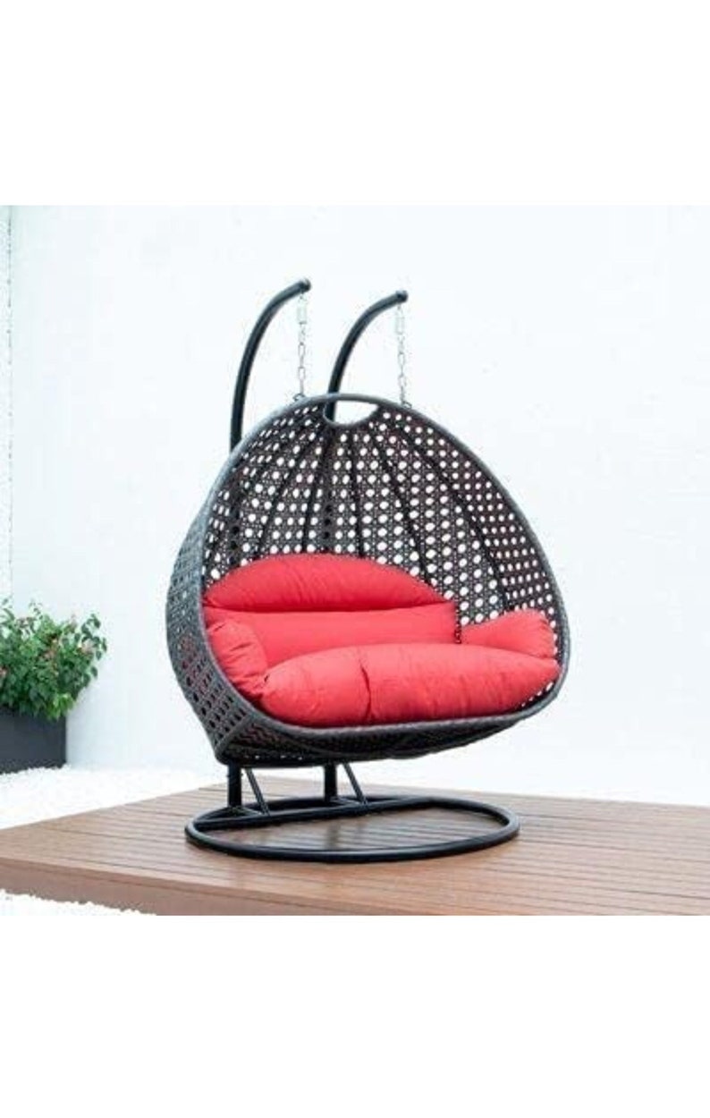 Outdoor Furniture Double Seater Swing, Beautiful Swing With Stand black Swing With Red Cushion