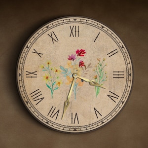 Blumenuhr, Folk Art Uhr, Landhausuhr, Wildblumen Wanduhr, Blumen Uhr, Wanduhren mit Zahlen, Küchenuhr