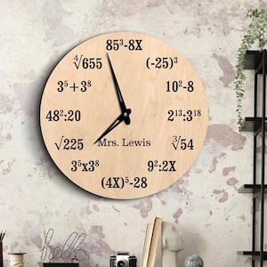 Mathematics clock, Math wall clock, Teacher wall clock, Math teacher gift, Algebra teacher gift, Mathematics wall art, School wall clock