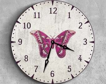 Butterfly wall clock, Rustic butterfly clock, Nature wall clock, Animal wall clock, Butterfly hanging clock, Pink butterfly clock