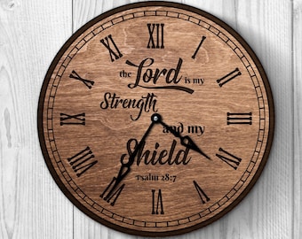 Christian clock, The Lord is my Srength and my Shield, Pastor appreciation gift, Pastor retirement gift, Pastor birthday gifts, Word of God