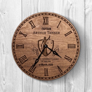 Judge clock, Personalized wood clock, Custom wall clock, Gift for judge, Gifts for attorneys and judges, Lawyer graduation gift