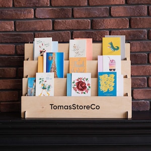 Présentoir pour cartes de voeux, Porte-cartes de voeux personnalisé, Présentoir pour cartes postales, Présentoir pour autocollants, Présentoir de vente au détail en bois