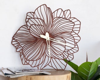 Azalea wall clock, Flower wall clock, Botanical wall clock, Modern wall clock unique, Kitchen wall clock, Design clock, Wooden wall clock