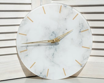 Marble wall clock, White wall clock, Minimalist wall clock, Resin wall clock, Modern wall clock unique, Small table clock, Oversized clock