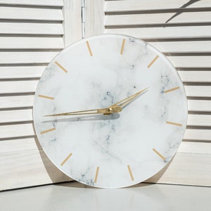Marble wall clock, White wall clock, Minimalist wall clock, Resin wall clock, Modern wall clock unique, Small table clock, Oversized clock
