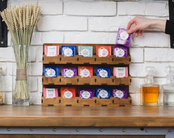 Caja organizadora de bolsitas de té, soporte para bolsitas de té, caja de almacenamiento de bolsitas de té, exhibición de bolsitas de té, soporte para bolsitas de té, organizador de té para pared, organizador de estación de té