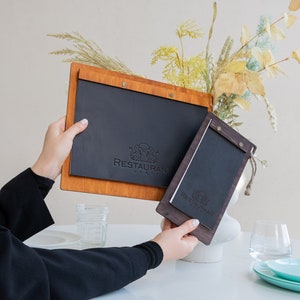 Suporte de menu personalizado, Fólio de menu de couro, Capa de menu de restaurante, Pastas de menu de madeira, Livro de servidor para garçonete, Suporte de menu de madeira, Menu de bar