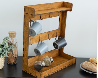 Wooden coffee mug rack, Wooden Coffee Mug, Coffee mug holder stand, Coffee cup display rack, Mug rack for wall, Countertop mug