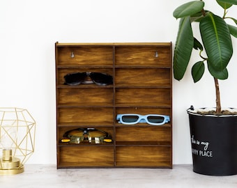 Sunglasses wall shelf, Sunglasses display stand, Sunglasses storage, Wood sunglasses holder, Glasses rack, Eyeglasses drawer organizer