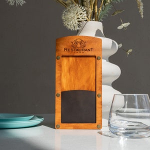 Restaurant check presenter leather, Wood check presenter with leather, Custom check presenter, Cafe bill holder, Restaurant check holder