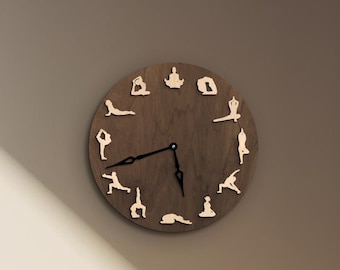 Yoga clock, Yoga wall decor, Zen wall clock, Meditation wall clock, Yoga poses clock, Yoga poses wall art, Namaste clock, Spiritual clock